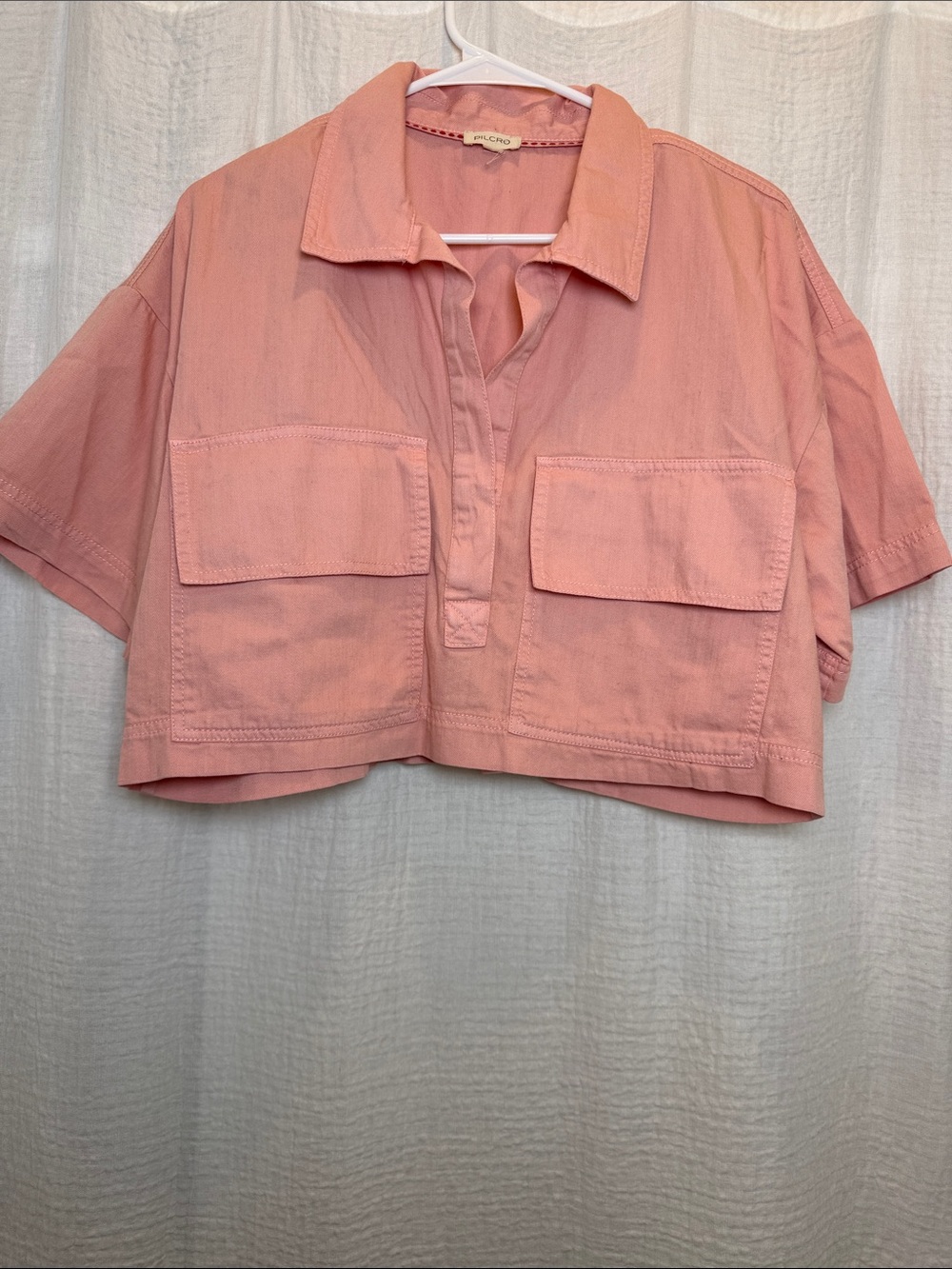 Anthropologie Pilcro Pink Short Sleeve Cropped Boxy Utility Top